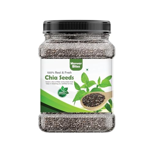 MarwarBites Premium Chia Seeds 1kg | Raw Unroasted & Cleaned | Natural Plant-Based Superfood Seed For Eating | Ideal for Smoothies Baking & Cooking Ma
