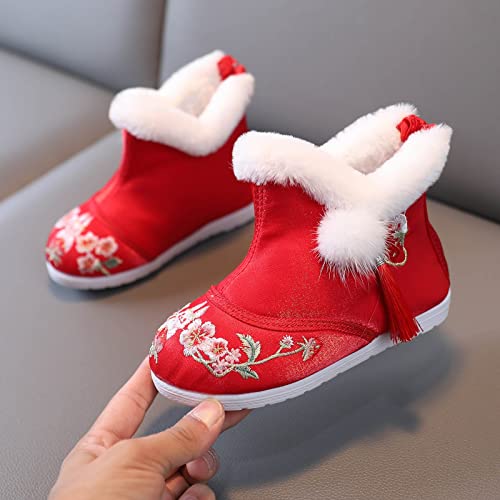 EnJoCho Boot High Heels for Girls Children Shoes Girl Winter Cotton Boots Vintage Embroidered Cloth Boots Plush Inside Shoes2