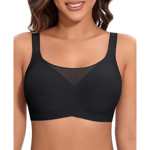 Wireless Bras for Women Seamless Mesh Push Up No Underwire Plus Size Soft Comfortable Sleep Everyday Brattlets with Extender(Black,L) Cover