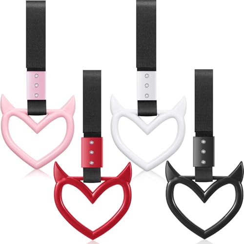 Image of Fabbay 4 Pieces Heart Handle Keychains Car Accessory Heart Hand Strap Drift Charm for Car Interior Exterior Decoration(Black, White, Red, Pink,Devil)