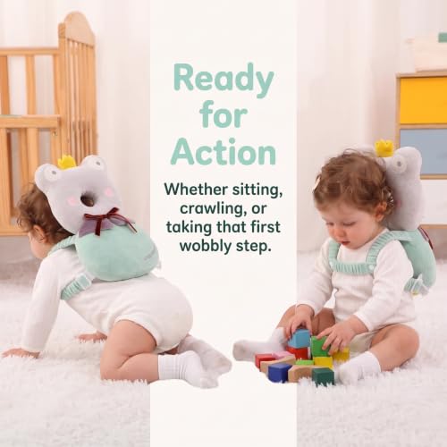 Image of Baby Head Protector Backpack - Soft & Lightweight Fall Cushion Backpack for Toddlers Walking and Crawling (Green Frog)