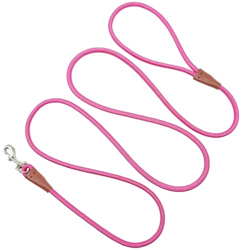 MayPaw Small Rope Dog Leash 6FT 8FT 10FT, 1/4-in Lightweight Pet Leash for Small Dogs/Puppy, Classic Colors Round Dog Lead (8ft*1/4', Pink)