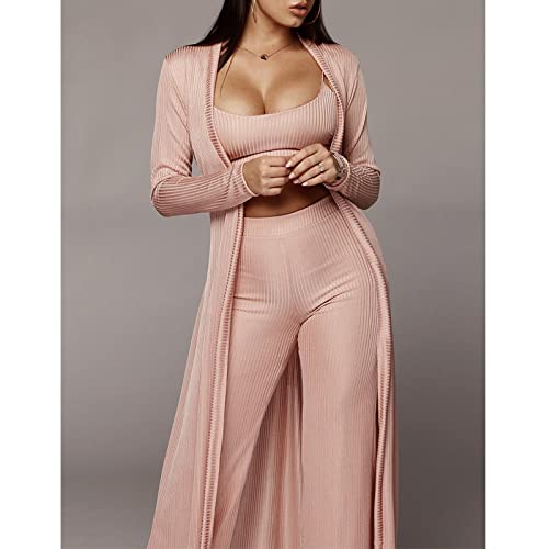 Image of Women's 2 Piece Outfits Set Ribbed Short Sleeve Casual Crop Top Wide Leg Pants Suit Set