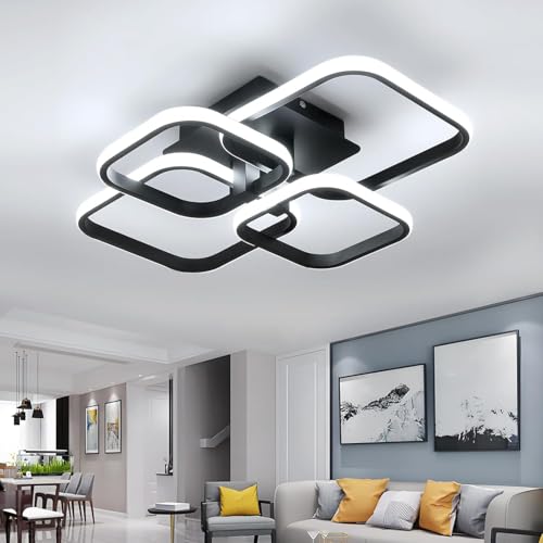 Image of ELEPHANTBOAT Chandelier Lights for Ceiling, LED Ceiling Light with Remote Control, White Acrylic Modern 3-Color Fancy Ceiling Light Flush Mount for Living Room, Bedroom, 58x45x12cm (Black)