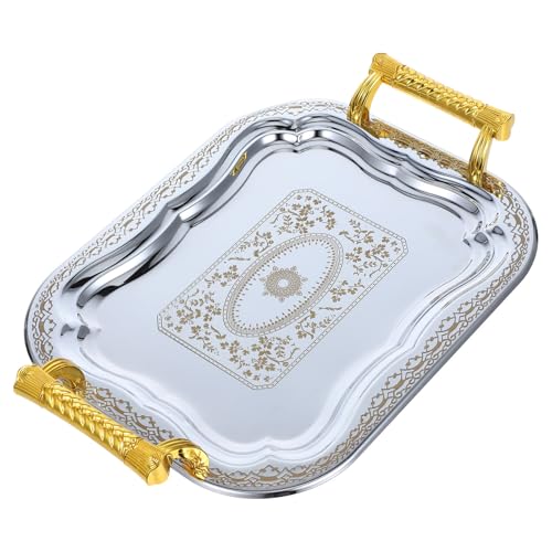 Didiseaon Bandeja Rectangular de Acero Inoxidable con Asas Portátiles para Servir Postres y Bocadillos en Picnic U Oficina Estilo Simple Plata