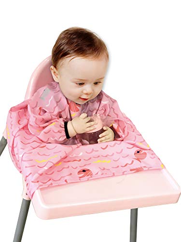 Long Sleeve Baby Bib, Attaches to Highchair, Waterproof & Portable (Pink Fish)2