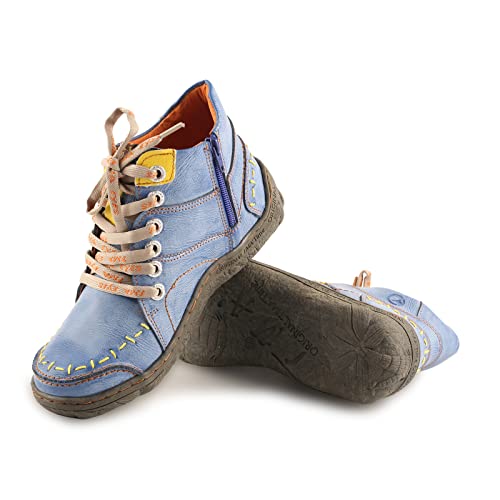 TMA EYES Women Stitching Shoes Leather Lace-up Low Heel Handwork Casual Boots4