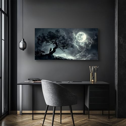 SERIMINO Large Wall Art for Living Room, Dark Landscape Canvas Prints Paintings, Moonlit Night Pictures Wall Decor Aesthetic, Moon and Tree Modern Home Decor Bedroom Bathroom Office Artwork 30"X60"