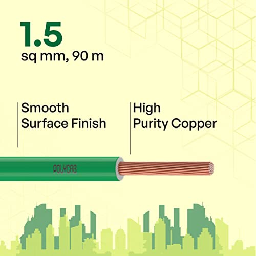 Image of Polycab OPTIMA+ 1.5sqmm 90M coil | Flame Retardant | Lead free | 99.97% high purity copper | Rodent protection | PVC insulated housewire [Green]