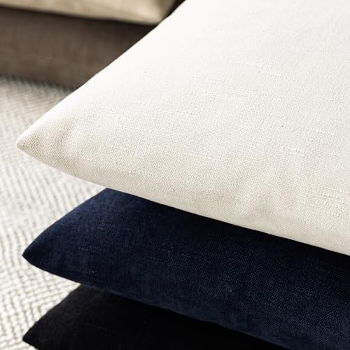 Image of Foindtower Pack of 2 Soft Textured Chenille Throw Decorative Pillow Covers Square Accent Solid Cushion Cover Neutral Farmhouse Pillow Case for Couch Sofa Bedroom Living Room 22x22 Inch, Ivory White
