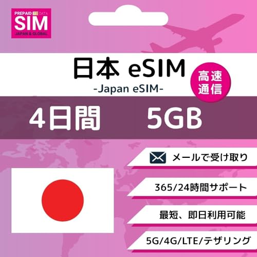 [ { eSIM ] 4 (5GB) ? ʐM Japan vyChSIM e SIM DATA ʐM  ĝSIM wifi _sv cʊmF T|[g gp ǉw (4Days-5GB)
