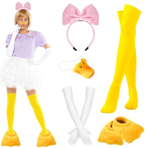 kawaarashi 6 PCS Halloween Duck Costume for Women - Includes Duck Nose Bowknot Hair Hoop White...