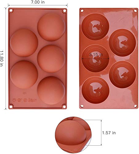 5 Large Half Circle Semi Ball Chocolate Dessert Silicone Cavity Globe Candy Mold Kitchen Baking Pan (2 PCS)