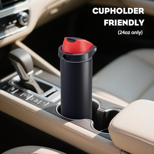 POWCAN 24 oz Stainless Steel Water Bottle: 2-in-1 Push-Button Spout & Quick-Flip Straw, Leakproof, Cold 24Hrs, Fits Car Cup Holder, Insulated Vacuum Flask for Sports, Trip, School Gift (Storm Hammer) - image 5
