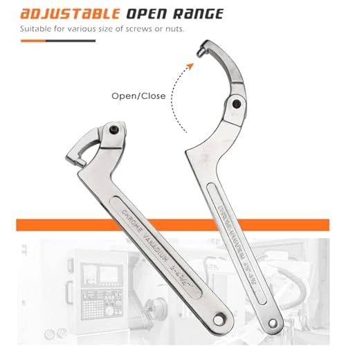 Image of AASONS Adjustable C Spanner Hook Wrench Tool Pin Wrench for Mechanical Equipments Vehicles Tighten Lock Nuts & Bearings, Round Head, 2 - 4 inch (51 to 121mm), Chrome-Vanadium Steel