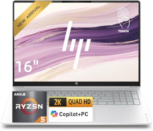 Image of HP OmniBook 16 inch Touchscreen Laptop, 2K IPS Display, AMD Ryzen 5 Processor, 16GB RAM, 512GB SSD, Copilot Key, Windows 11, 2026 Edition AI PC for Business & Home Office