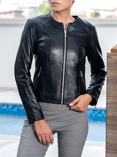 Jild Stylish Collarless Leather Jacket Women – Slim Fit Elegant Style Womens Lightweight Lambskin Leather Jacket2