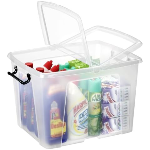 Strata Smart Box Clip-On Folding Lid Carry Handles 40 Litre Clear Ref HW674CLR AQ03954 Cover