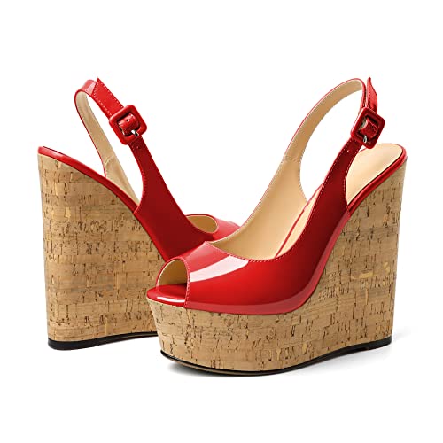 YODEKS Women's Platform Sandals Wedge Heel Peep Toe High Heeled Pumps Platform Wooden Heel Summer Wedge Heels Shoes4