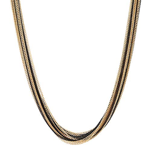 COOLSTEELANDBEYOND Statement Necklace Multi-Strand Long Chains with Black Gem Stone Charms Pendant, Dress3