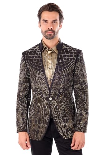 Barabas Men's Geometric Studded Henley Lapel Blazer 3BLR14