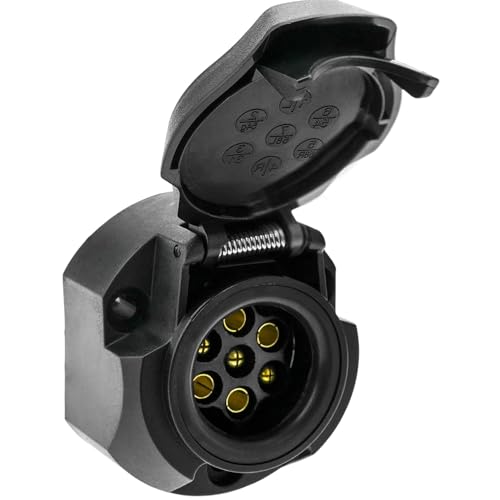 Enchufe Remolque Hembra 7 Polos con Tapa, Enchufe de Remolque de 7 Pines, Enganche de Remolque de 7 Pines, Conector Remolque 7 vias, 12 V, IP44, Impermeable, Plástico, Negro