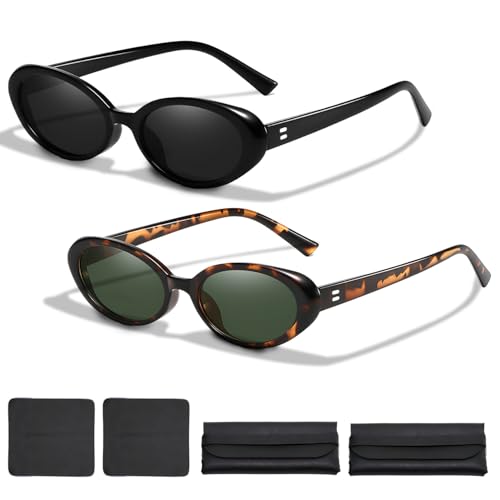La mejor comparación de Gafas de sol para Mujer que Puedes Comprar On-line. 48 2 Piezas Lentes de Sol Ovalados Retro para Mujer y Hombre Gafas de Sol Ovaladas Pequeñas de Moda Tonos Clásicos Lente Polarizados Protección UV, para Conducir, Viajar, Compras...