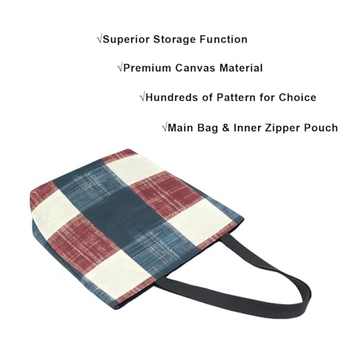 Extra Large Shoulder Tote Bag for Beach Travel Weekender Gym Navy Red Check Pattern Reusable Grocery Canvas Shopping Bag4