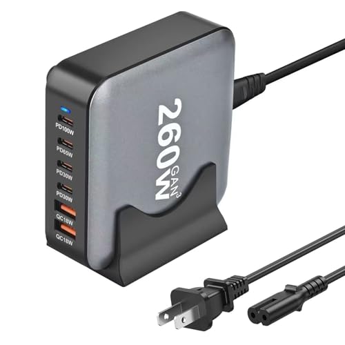Image of 220W USB C Charger Block GaN III USB Desktop Charging Station 6 Ports QC4.0 Fast Charging Station Hub+PD 100W Type C Laptop Charger Adapter Compatible with MacBook Pro Laptop Tablet and Phone