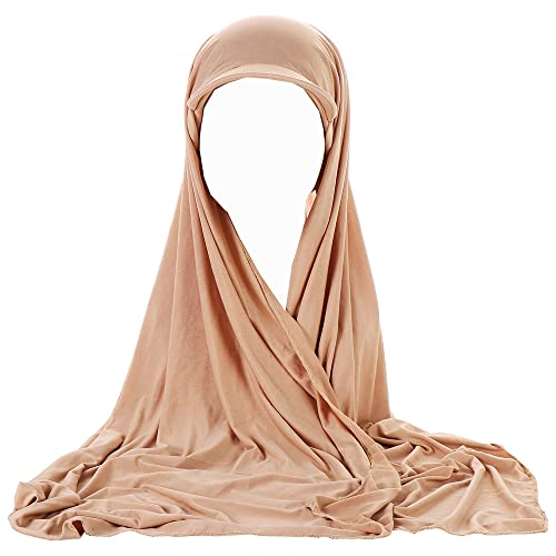 Women Muslim Hijab Cover Long Scarf with Cap Instant Hijab Wrap Scarves Head Scarf