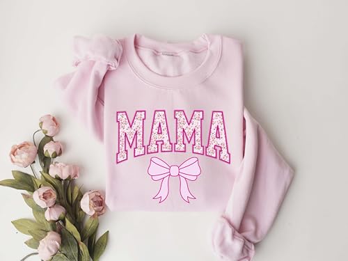 Coquette Mama Sweatshirt, Pink Ribbon Sweatshirt, Floral Mama Sweatshirt, Mama Pink Bow Sweatshirt, Sweatshirt Gift for New Mom To Be, Mom Sweatshirt - Image 7