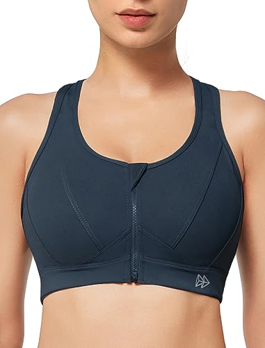 Image of Yvette Zip Front Sports Bra - High Impact Sports Bras for Women Plus Size Workout Fitness Running