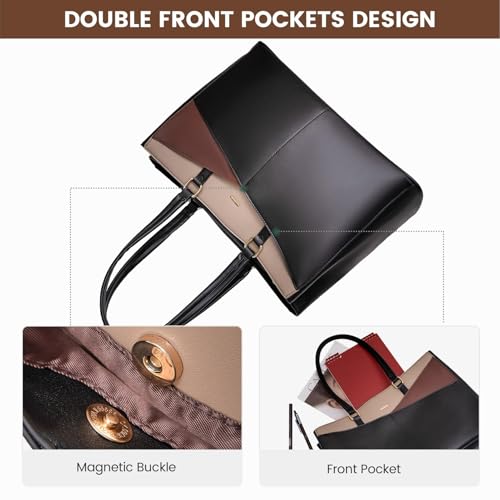Image of LOVEVOOK Laptop Bag for Women 17.3 Inch Tote Bags Waterproof Leather Briefcase Computer Women Business Office Work Bag,Black /Coffee /Light Brown