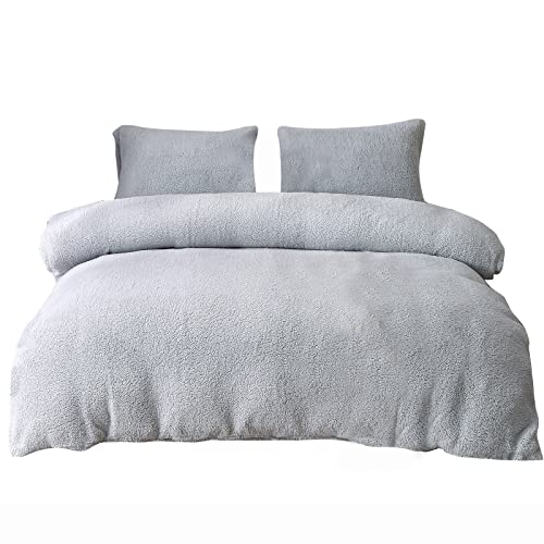 EDS Housse de Couette en matière Polaire Luxueuse, Chaude, Ultra Douce et Confortable, avec taie d'oreiller Assortie, Gris, Lit Double (200 x 200cm)