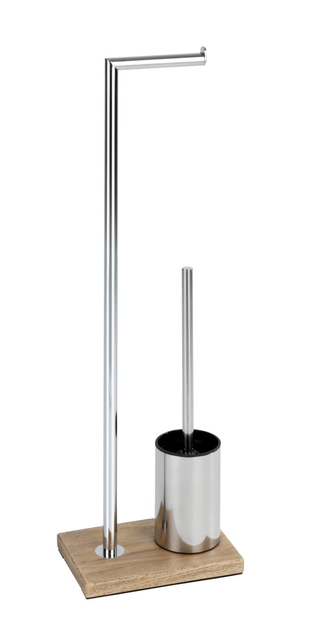 WENKO Stand WC-Garnitur Marla - WC-Bürstenhalter, Stahl, 22 x 74 x 15 cm, Chrom, Braun, 74 x 15 x 22 cm
