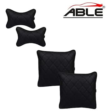 Able Elite Kit Comphy Pillow Square Cushion and Neckrest Necksupporters Black for TATA ALTROZ Set of 4 Pcs