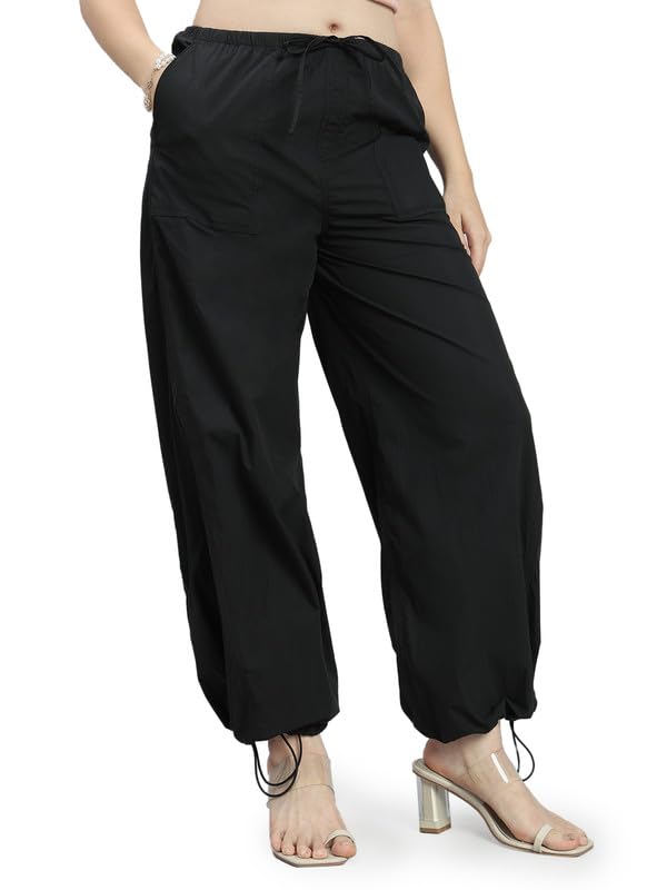 Image of GO COLORS Mostlysane Collection Cotton Parachute Pant for Women | Breathable, Mid Rise, 4 Pockets