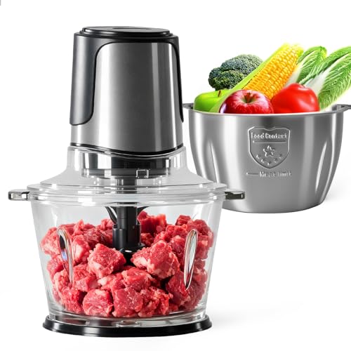 Image of OLIXIS Electric Food Processor, 450W Meat Grinder & Vegetable Chopper with 2 Bowels for Home Use, Food Chopper with Double S-Blades for Vegetable, Onion, Garlic, Meat, Nuts