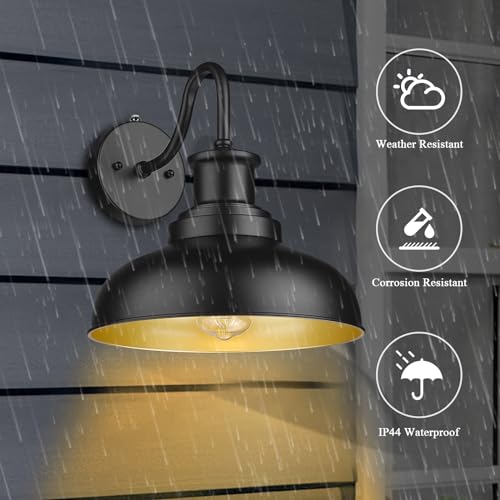Image of Dusk to Dawn Outdoor Barn Lights Outdoor Wall Sconces Farmhouse Exterior Wall Mount Light Vintage Outside Lighting Fixture Industrial Black Lanterns for Porch Garage Shed Patio, 2 Pack
