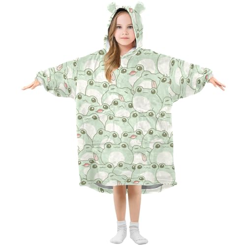 MNSRUU Wearable Blanket Hoodie for Girls Boys Adult, Cute Frog Kiddie Oversized Super Warm Plush Sherpa Hoodie Fuzzy Warm Flannel Blanket Sweatshirt with Roomy Pocket, Small
