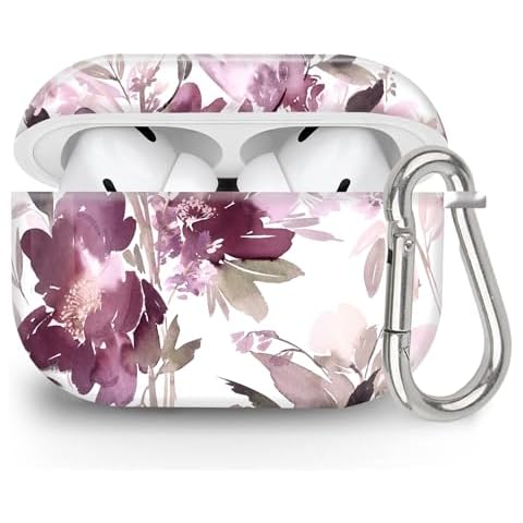 quohet Compatible with Airpod pro 2nd/1st Generation Case Cover with Keychain Cute Pattern Hard & Anti Slip Cover for Men Women & Girls (Purple Flower) Cover