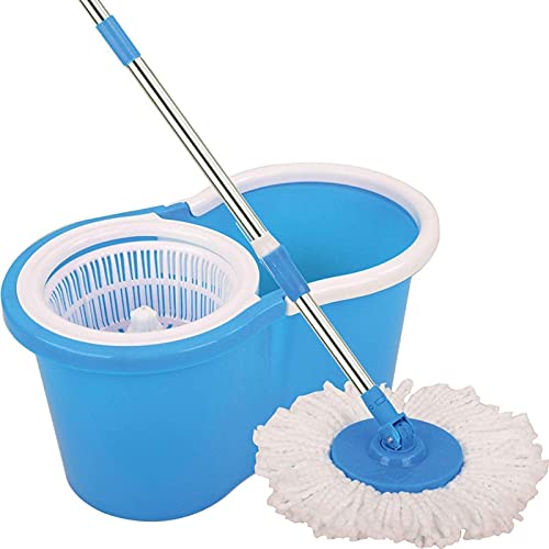 MAGICBUYS e-Quick Spin Mop, Bucket Floor Cleaning, Easy Puller Handle & Big Bucket, Floor Cleaning Mop with Bucket, pocha for Floor Cleaning, Mopping Set (White and Blue) (1126)