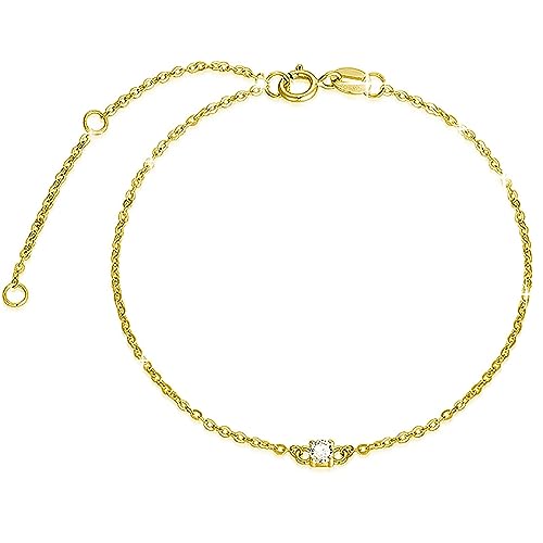 14K Solid Gold Bracelet for Women, Real Gold Thin Bracelet Cubic Zirconia Bracelet Birthday Anniversary Mothers Day Jewelry Gifts for Wife/Mom/Grandma/Girlfriend, 6.5+1+1 inch