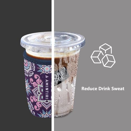 Image of 3 Pack Reusable Sleeve for Iced & Hot Drinks Cup, Neoprene Sleeve Compatible With Starbucks, Dunkin Coffee Cup (Brust Flower)