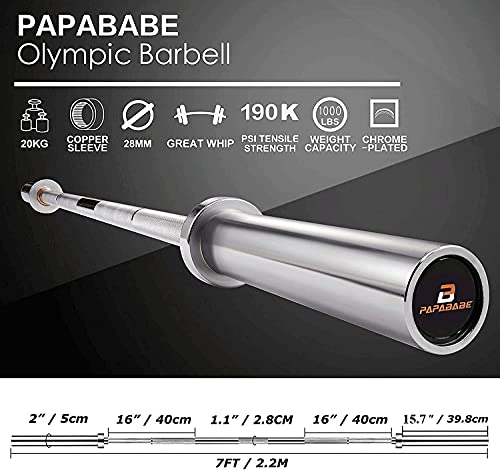 Papababe Olympic Bar 7-Foot Solid Chrome Barbell Weights Lifting Power Lifting (2-Inch) #TOP5