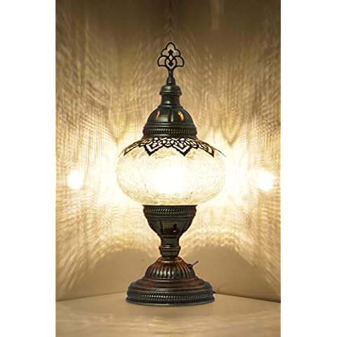 mozaist Battery Operated Turkish Lamp with Built-in LED Light, Cordless Mosaic Table Lamp, Moroccan Decorative Glass Vintage Lamp Shade, Portable Desk Bedside Stained Glass Lamp Cover
