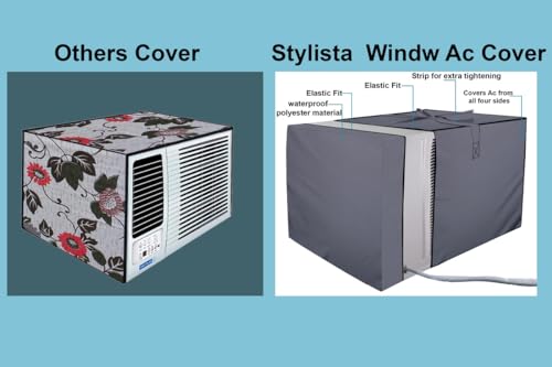 Image of Stylista window ac cover suitable for O-General 1.5 Ton AXGB18CHAA-B, Grey Color Elastic fit Cover for front and rear Of Window Ac