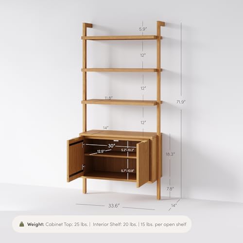 Nathan James Jasper 3-Shelf Solid Wood Boho Bookshelf, Wall Mounted Bookshelf with Cabinet with Fluted Doors, Natural Brown by Nathan James - Image 4
