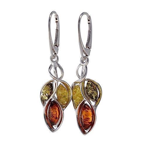 Amber Earrings - GIA Certified Baltic Multicolored Amber Dangling Earrings 