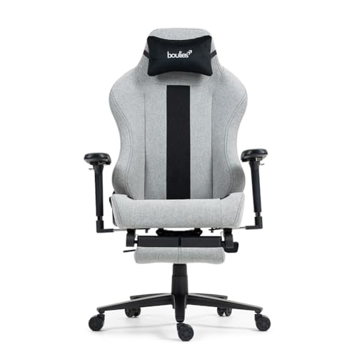 Image of boulies Master Rex Gaming Chair, Ergonomic Computer Chair with Footrest, Reclining Office Chair with 4D Armrests, Adjustable 4-way Lumbar Support and Headrest (Water Repellent Fabric, Ash Grey)